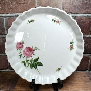 Vtg Christineholm Porcelain Pie Quiche Tart Baking Dish Plate Roses Grannycore